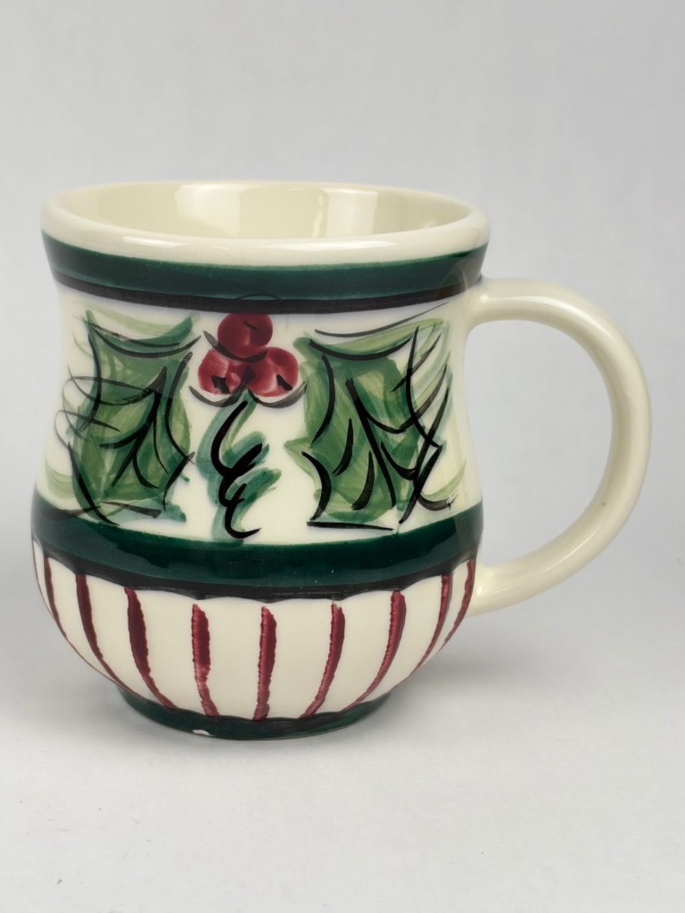 Vintage 1995 Gail Pittman Hollylujah Coffee Mug Holiday Holly Berries Stripes